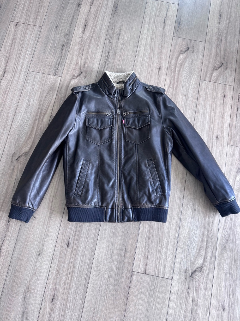 Levi's Brown Faux Leather Bomber Jacket with Sherpa Lining
